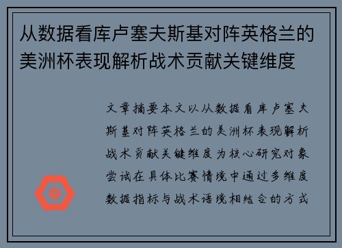 从数据看库卢塞夫斯基对阵英格兰的美洲杯表现解析战术贡献关键维度