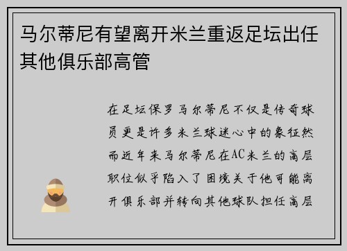 马尔蒂尼有望离开米兰重返足坛出任其他俱乐部高管